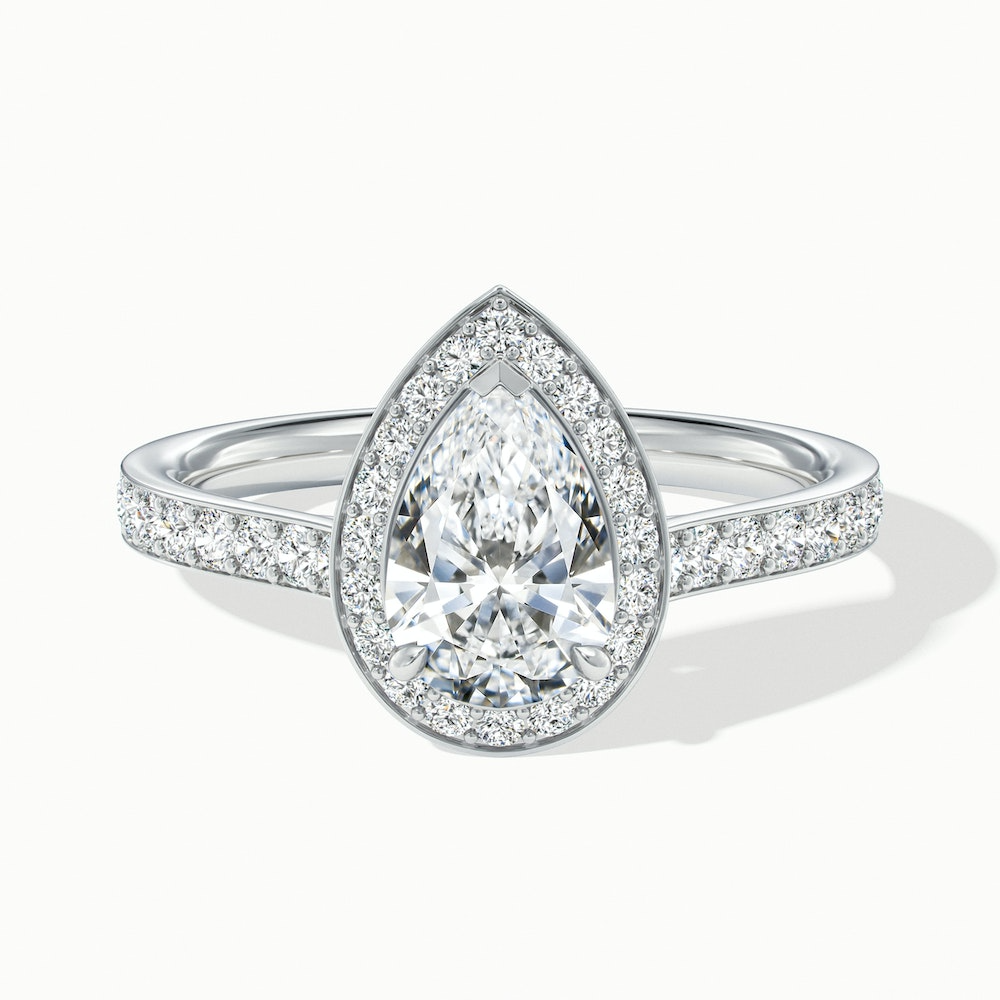 Elena 3.5 Carat Pear Halo Pave Moissanite Diamond Ring in 10k White Gold