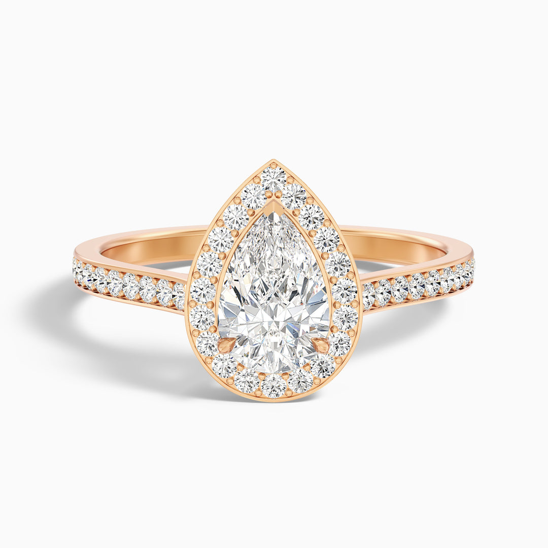 Elena 2 Carat Pear Halo Pave Moissanite Diamond Ring - Front View