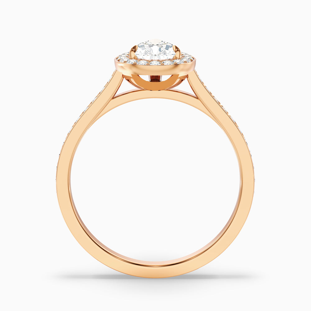 Zara 3 Carat Pear Halo Pave Lab Grown Engagement Ring in 10k Rose Gold - Side View