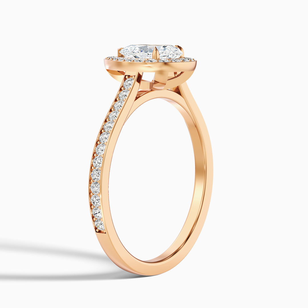 lora 7 carat pear halo pave moissanite engagement ring in 18k rose gold -  Detail View