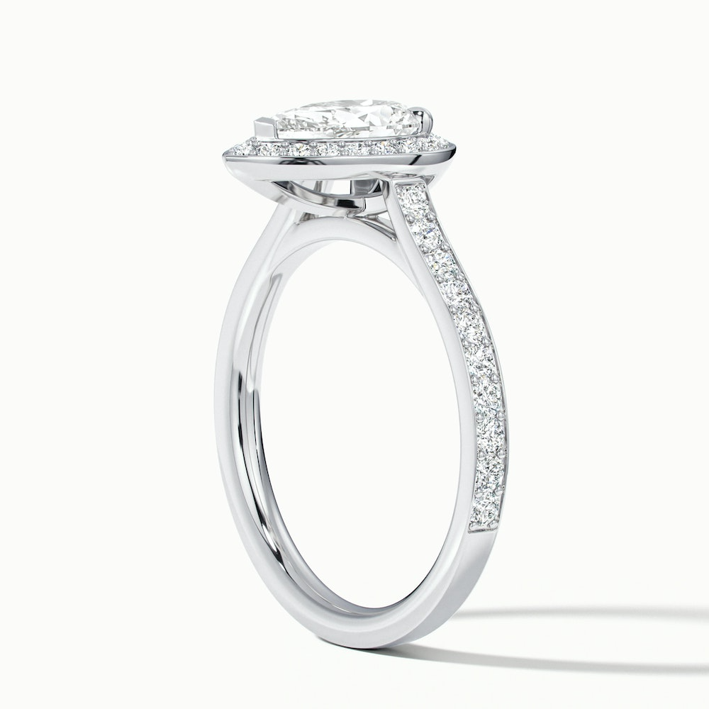 Elena 1.5 Carat Pear Halo Pave Moissanite Diamond Ring in 18k White Gold