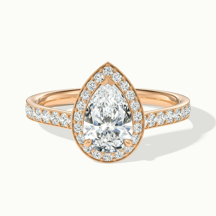 Lora 7 Carat Pear Halo Pave Moissanite Engagement Ring in 18k Rose Gold