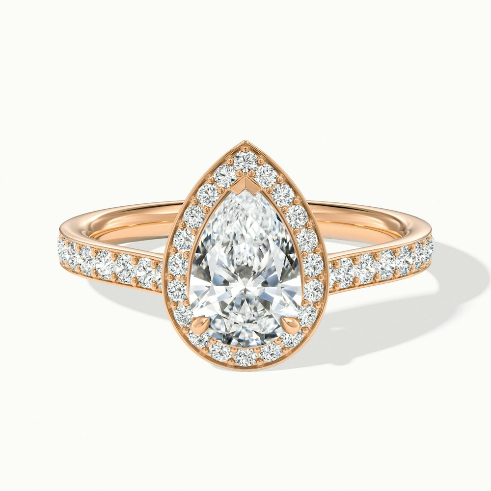 Zara 4 Carat Pear Halo Pave Lab Grown Engagement Ring in 14k Rose Gold