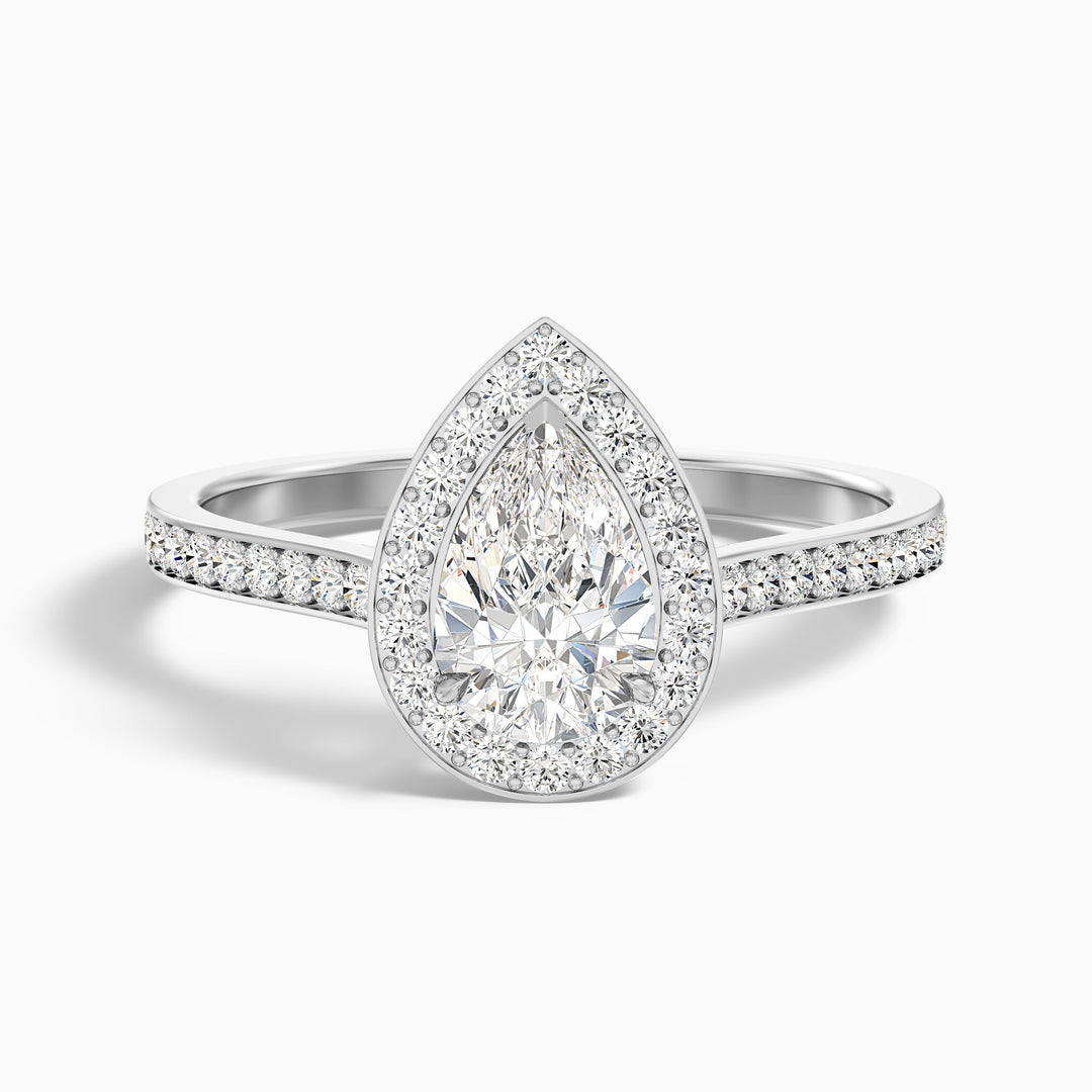 Elena 5 Carat Pear Halo Pave Moissanite Diamond Ring - Front View