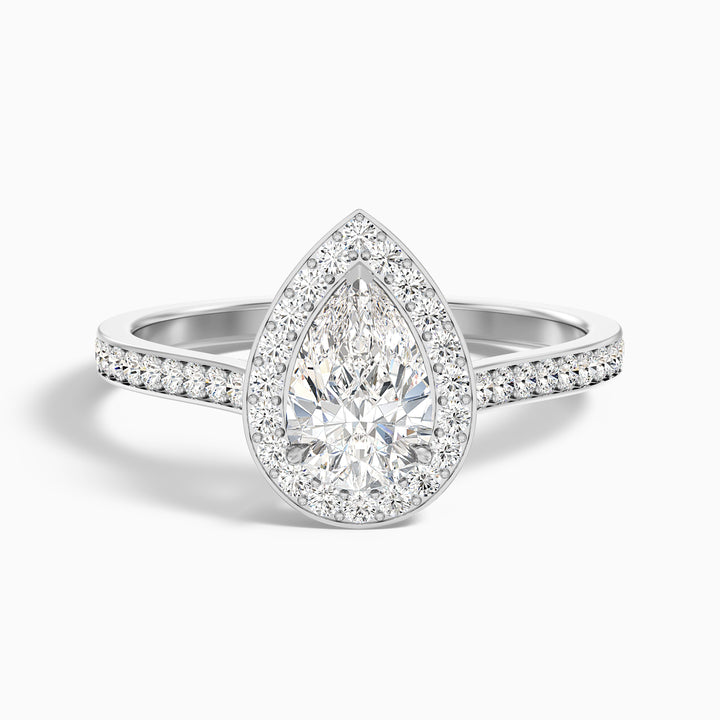 Zara 2 Carat Pear Halo Pave Lab Grown Engagement Ring in 10k White Gold - Front View