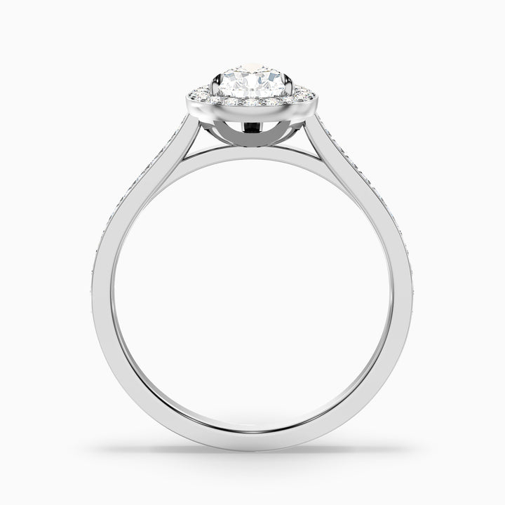 Zara 3 Carat Pear Halo Pave Lab Grown Engagement Ring in 18k Yellow Gold - Side View