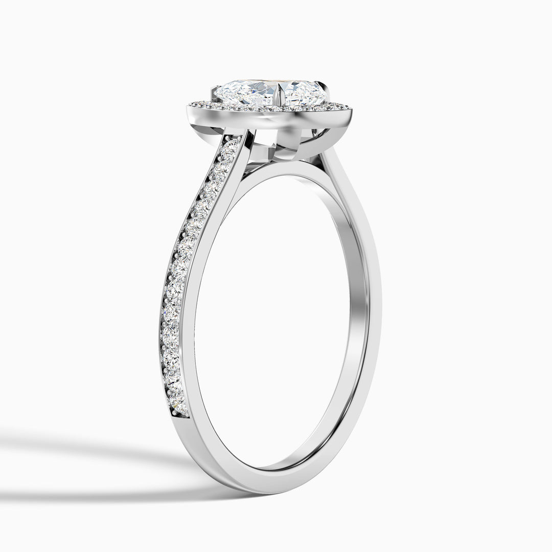 Zara 3 Carat Pear Halo Pave Lab Grown Engagement Ring in 10k White Gold - Detail View