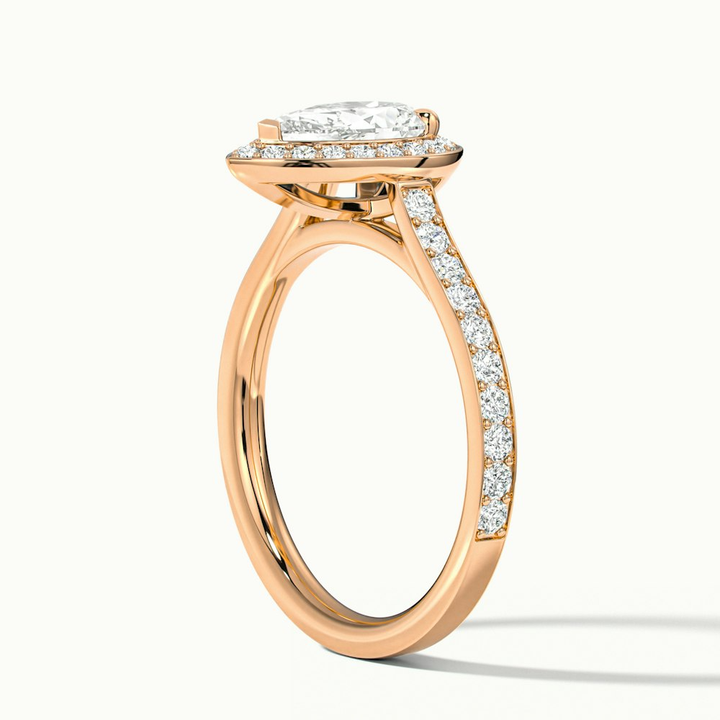Zara 1 Carat Pear Halo Pave Lab Grown Engagement Ring in 18k Rose Gold