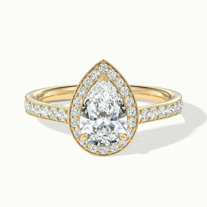 Elena 4.5 Carat Pear Halo Pave Moissanite Diamond Ring in 18k Yellow Gold