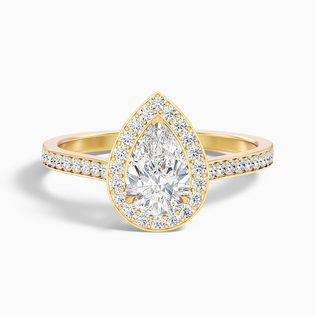 lora 7 carat pear halo pave moissanite engagement ring in 14k yellow gold -  Front View