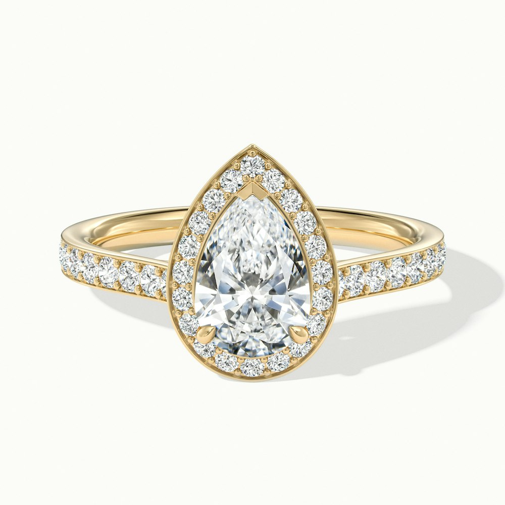 Zara 2.5 Carat Pear Halo Pave Lab Grown Engagement Ring in 18k Yellow Gold