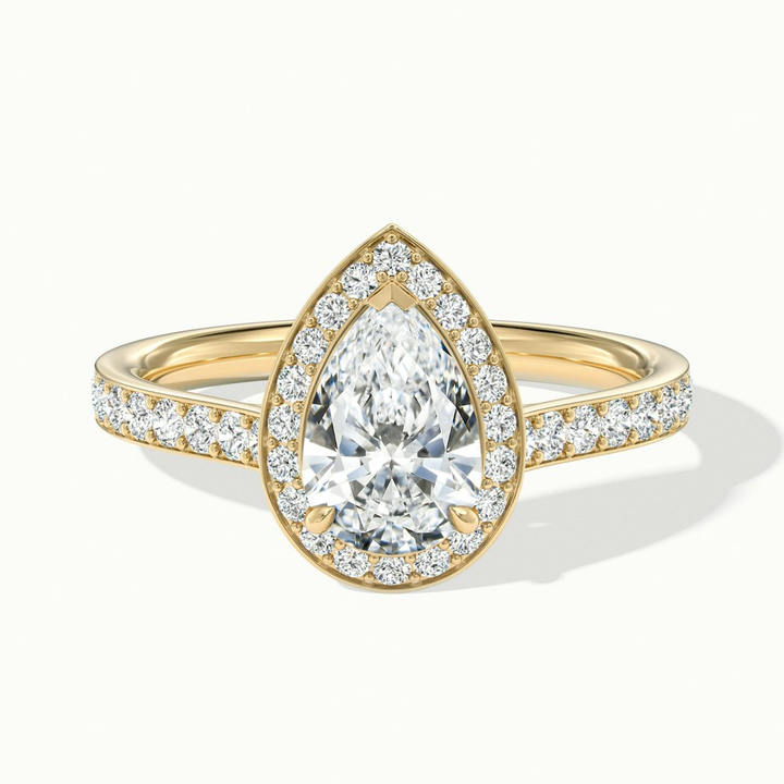 Elena 2 Carat Pear Halo Pave Moissanite Diamond Ring in 10k Yellow Gold