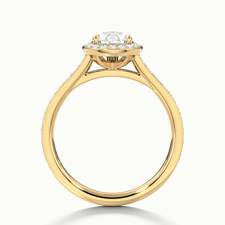 Zara 1 Carat Pear Halo Pave Lab Grown Engagement Ring in 14k Yellow Gold