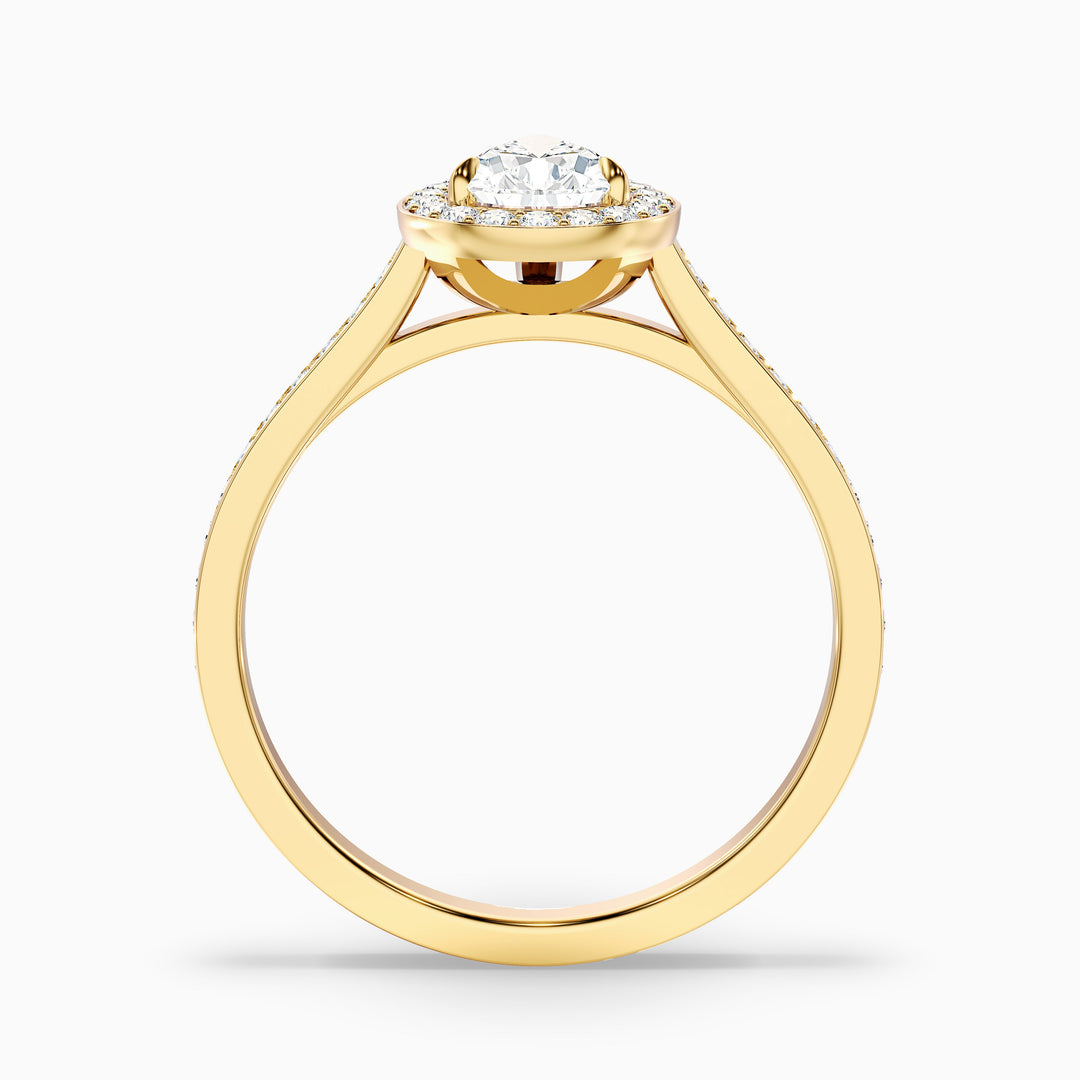 Zara 5 Carat Pear Halo Pave Lab Grown Engagement Ring in 14k Yellow Gold - Side View