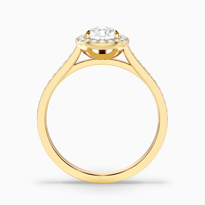 Zara 5 Carat Pear Halo Pave Lab Grown Engagement Ring in 14k Yellow Gold - Side View