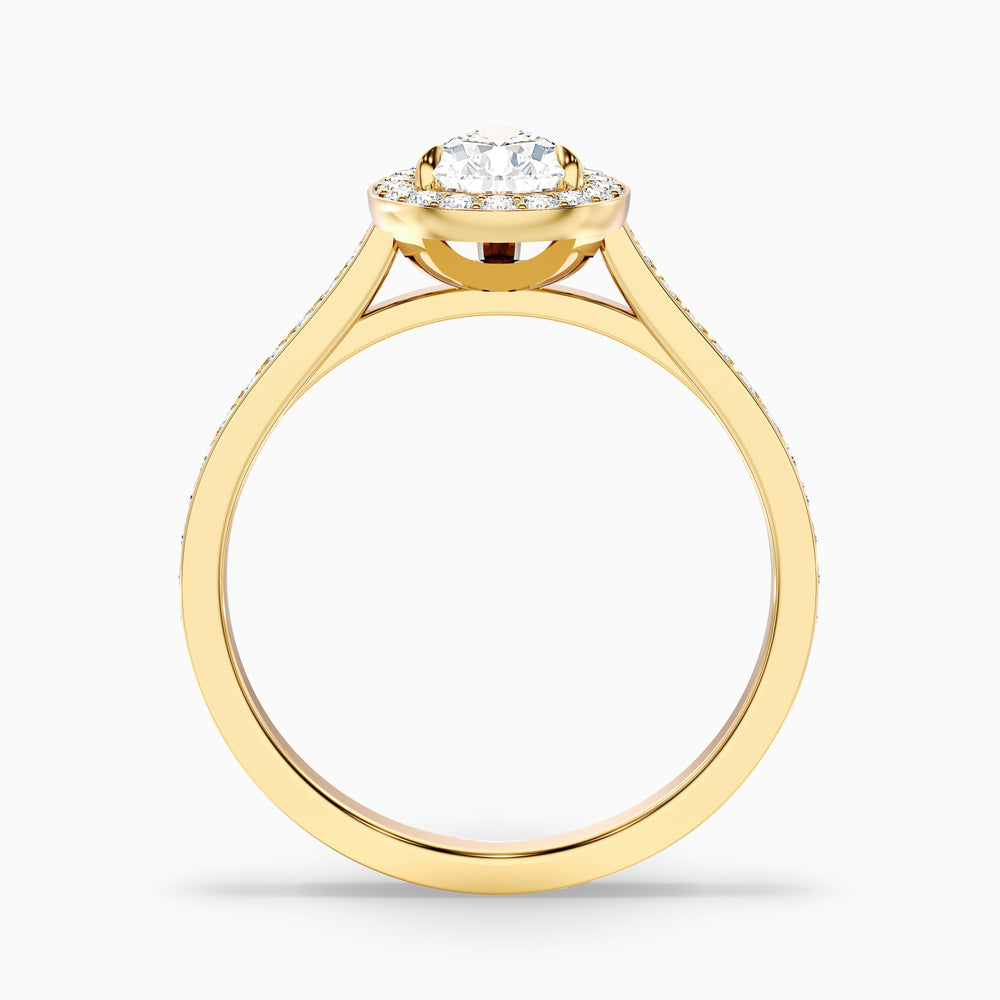 Zara 1 Carat Pear Halo Pave Lab Grown Engagement Ring in 18k Yellow Gold - Side View