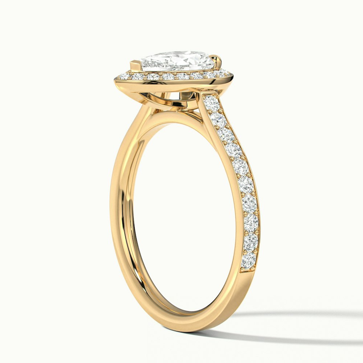 Elena 2.5 Carat Pear Halo Pave Moissanite Diamond Ring in 18k Yellow Gold