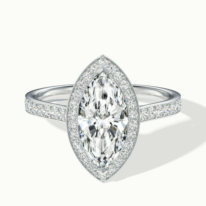 Lara 3 Carat Marquise Halo Pave Lab Grown Diamond Ring in Platinum