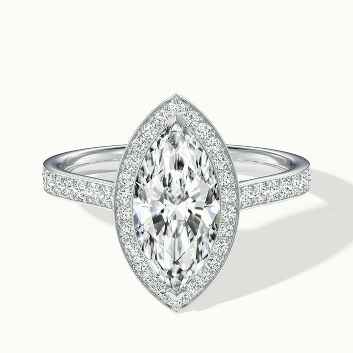 Ila 2 Carat Marquise Halo Pave Moissanite Engagement Ring in 18k White Gold