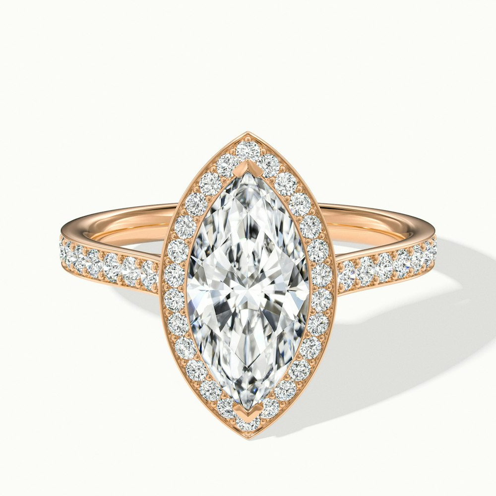 Lara 4.5 Carat Marquise Halo Pave Lab Grown Diamond Ring in 10k Rose Gold