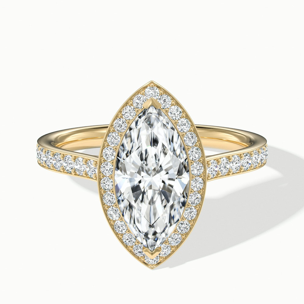 Lara 3.5 Carat Marquise Halo Pave Lab Grown Diamond Ring in 18k Yellow Gold