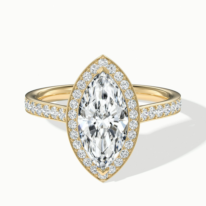 Lara 3 Carat Marquise Halo Pave Lab Grown Diamond Ring in 10k Yellow Gold