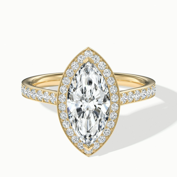 Ila 1.5 Carat Marquise Halo Pave Moissanite Engagement Ring in 10k Yellow Gold