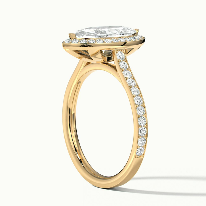 Ila 2.5 Carat Marquise Halo Pave Moissanite Engagement Ring in 14k Yellow Gold