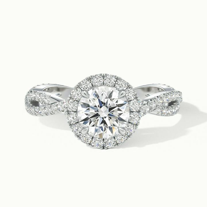 Riva 5 Carat Round Cut Halo Twisted Pave Moissanite Engagement Ring in 10k White Gold