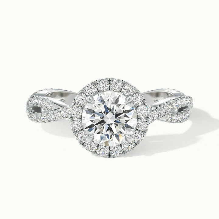 Riva 2 Carat Round Cut Halo Twisted Pave Moissanite Engagement Ring in 10k White Gold