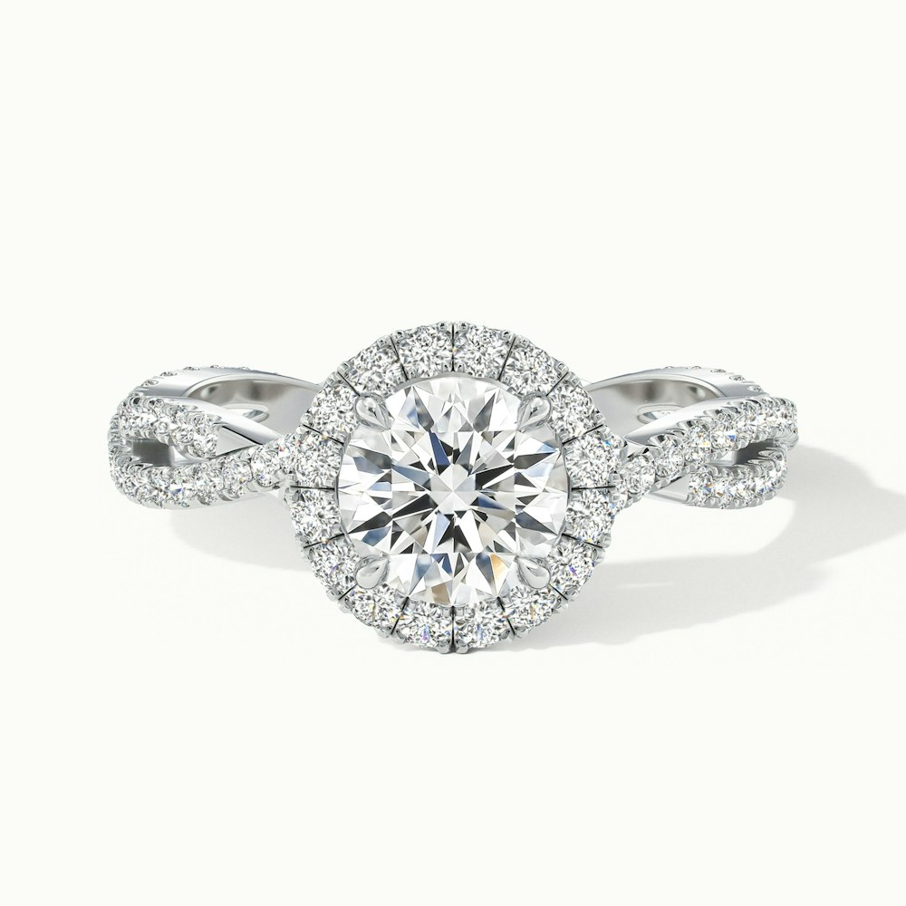 Beth 8 Carat Round Cut Halo Twisted Pave Moissanite Engagement Ring in 18k White Gold