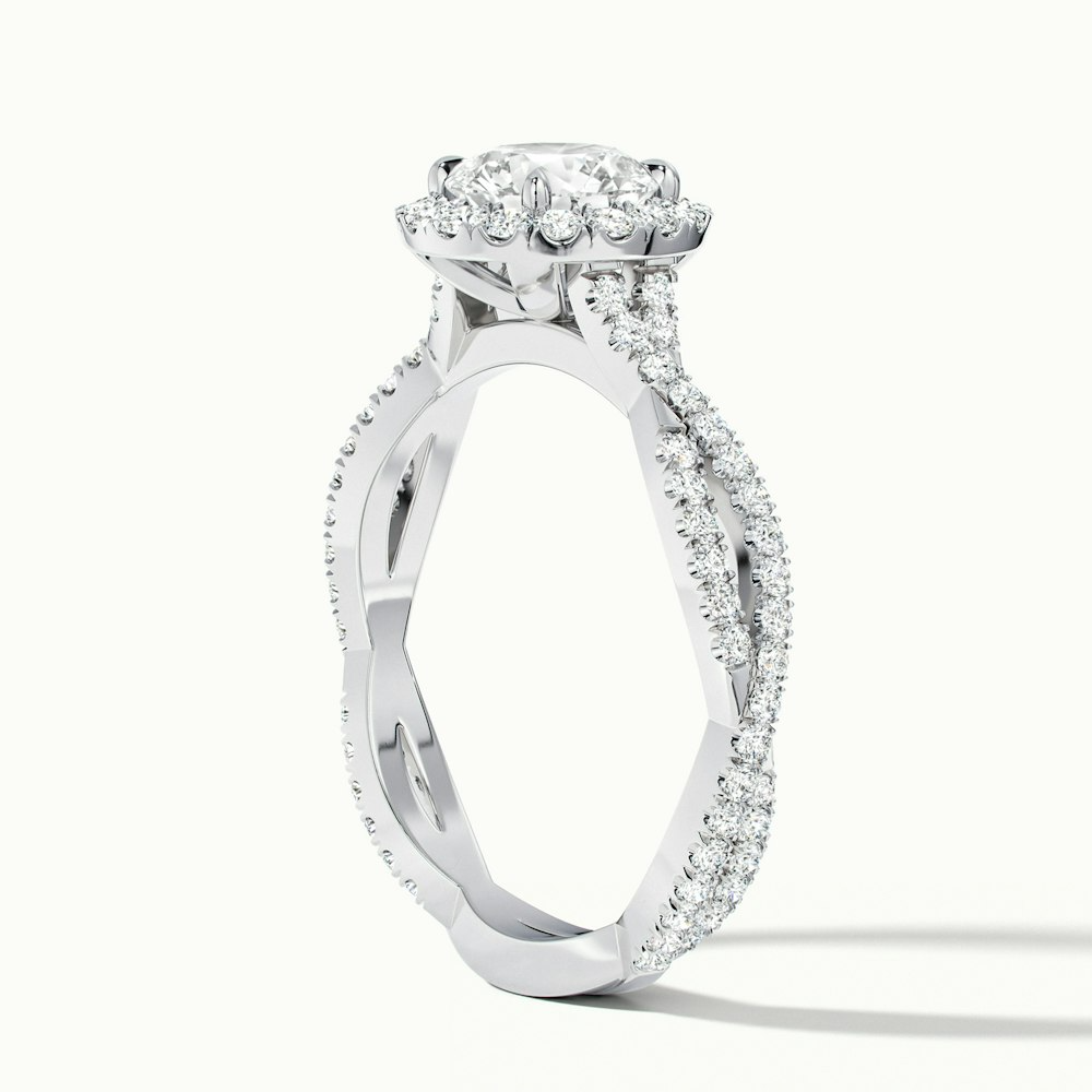 Riva 2 Carat Round Cut Halo Twisted Pave Moissanite Engagement Ring in 18k White Gold