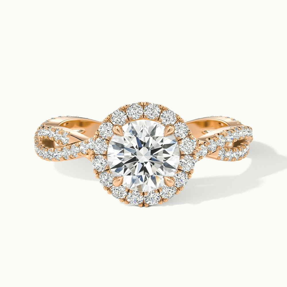 Riva 5 Carat Round Cut Halo Twisted Pave Moissanite Engagement Ring in 14k Rose Gold