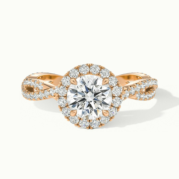 Riva 5 Carat Round Cut Halo Twisted Pave Moissanite Engagement Ring in 14k Rose Gold