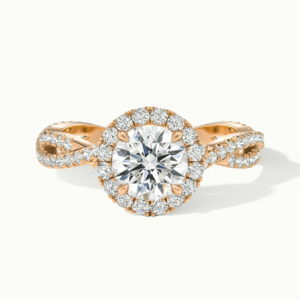 Riva 3.5 Carat Round Cut Halo Twisted Pave Moissanite Engagement Ring in 10k Rose Gold