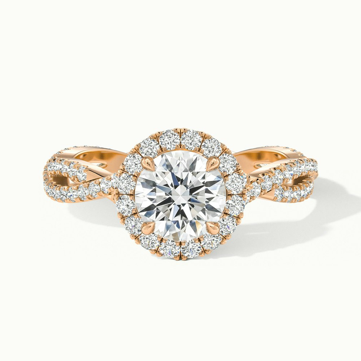 Riva 2.5 Carat Round Cut Halo Twisted Pave Moissanite Engagement Ring in 18k Rose Gold