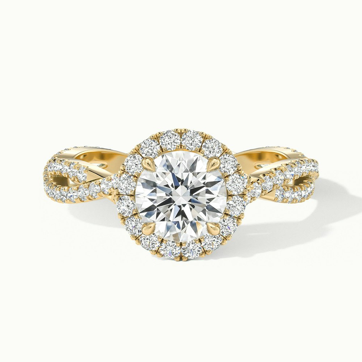 Riva 3 Carat Round Cut Halo Twisted Pave Moissanite Engagement Ring in 18k Yellow Gold