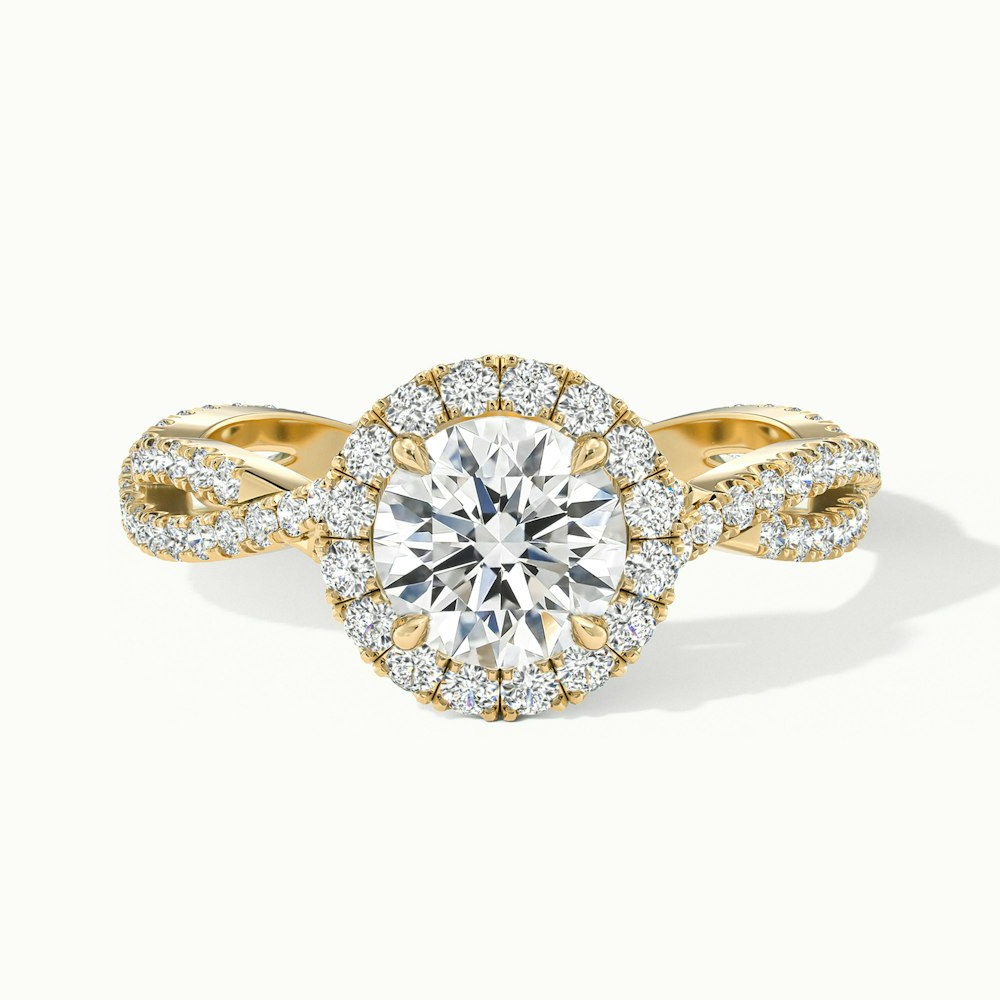 Lilly 4.5 Carat Round Cut Halo Twisted Pave Lab Grown Diamond Ring in 10k Yellow Gold