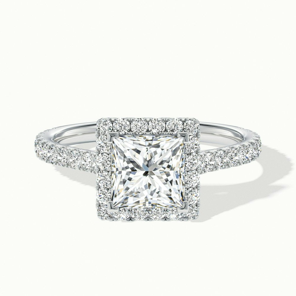 Love 2.5 Carat Princess Halo Pave Lab Grown Diamond Ring in 18k White Gold