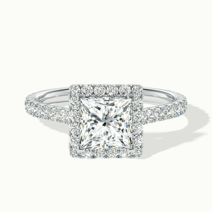 Love 2.5 Carat Princess Halo Pave Lab Grown Diamond Ring in 18k White Gold