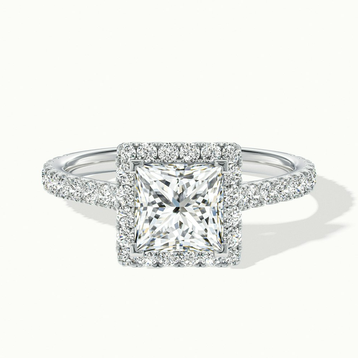 Rose 2 Carat Princess Halo Pave Moissanite Engagement Ring in 10k White Gold