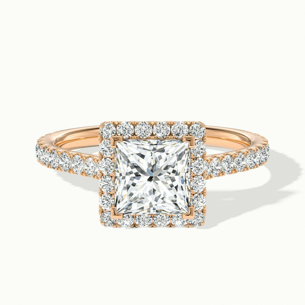 Love 4 Carat Princess Halo Pave Lab Grown Diamond Ring in 18k Rose Gold