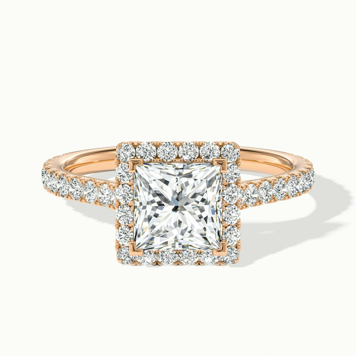 Love 5 Carat Princess Halo Pave Lab Grown Diamond Ring in 14k Rose Gold