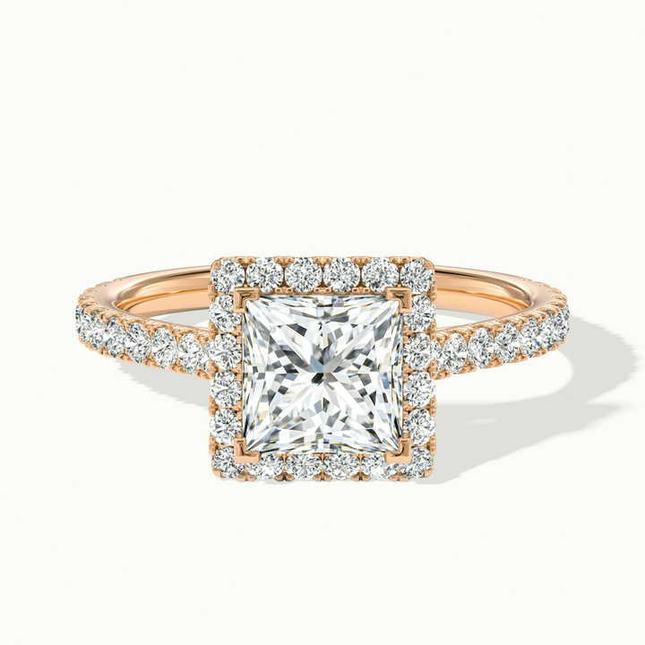 Rose 1 Carat Princess Halo Pave Moissanite Engagement Ring in 10k Rose Gold