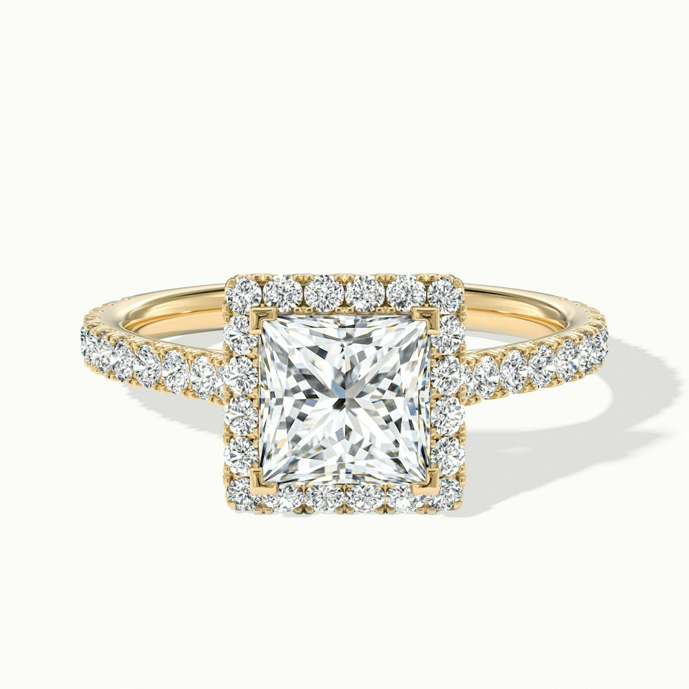 Love 4 Carat Princess Halo Pave Lab Grown Diamond Ring in 14k Yellow Gold