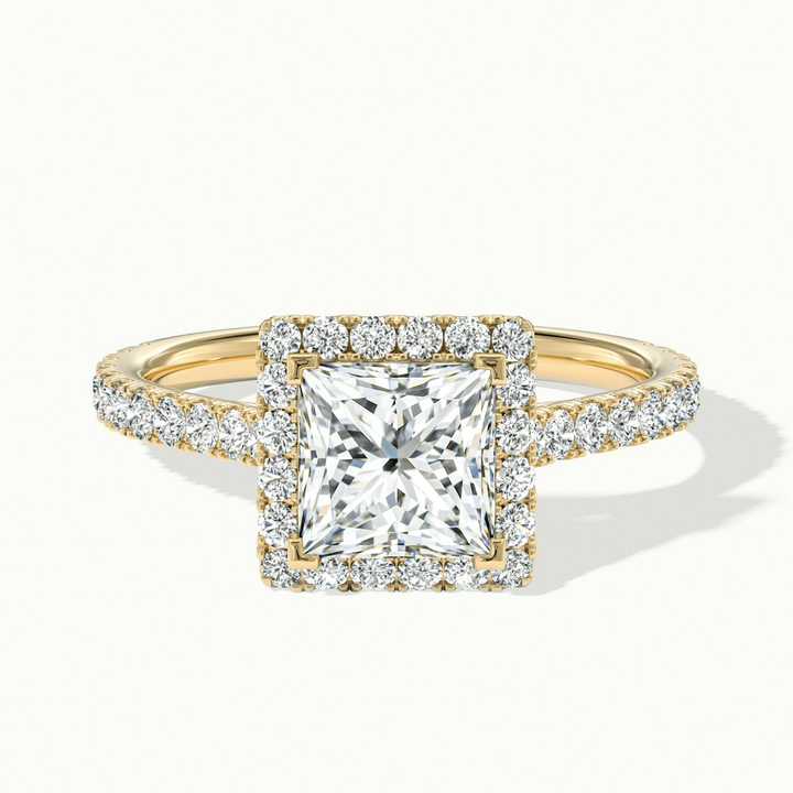 Love 4 Carat Princess Halo Pave Lab Grown Diamond Ring in 14k Yellow Gold