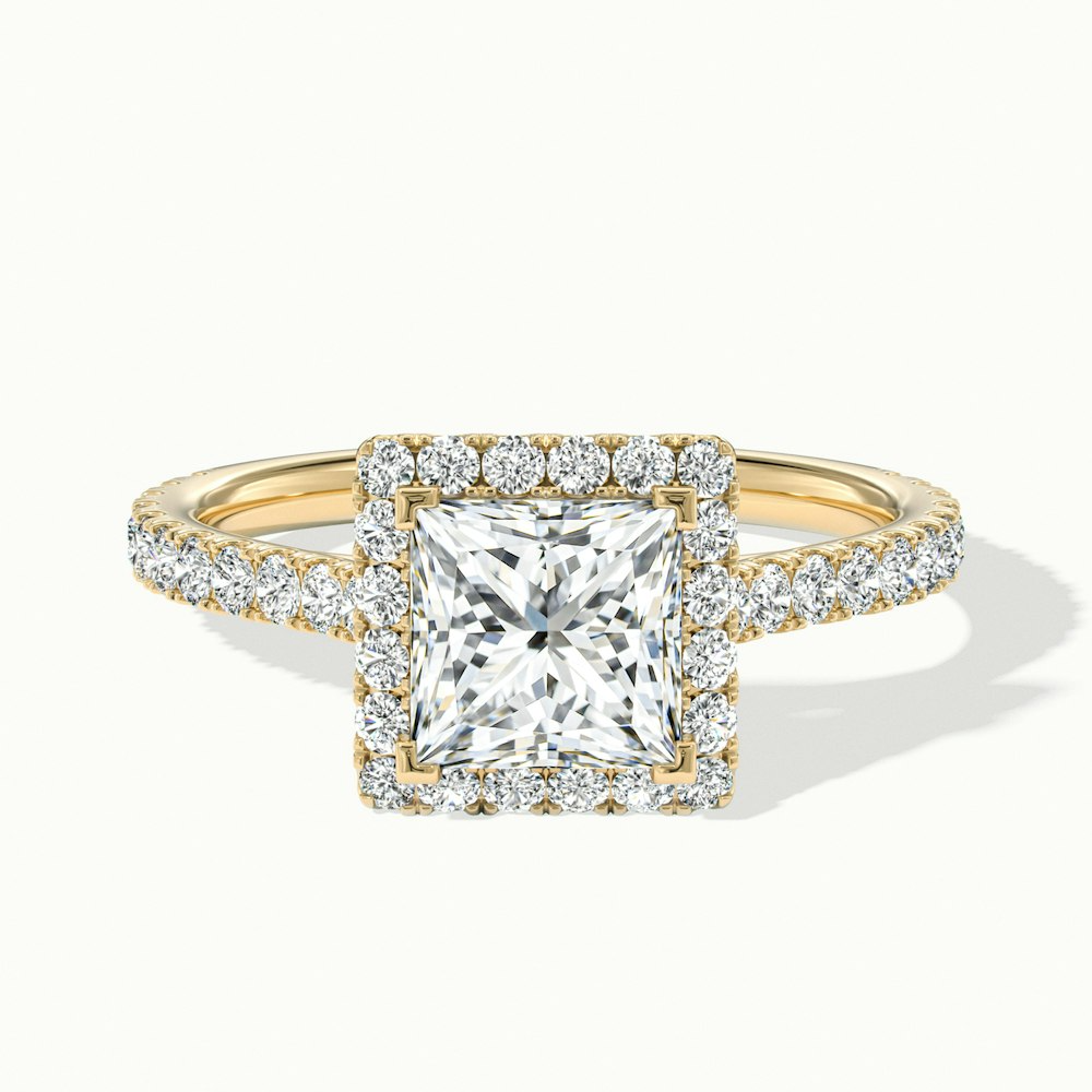 Love 3 Carat Princess Halo Pave Lab Grown Diamond Ring in 10k Yellow Gold