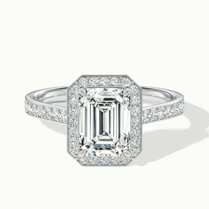 Lucy 3 Carat Emerald Cut Halo Pave Lab Grown Diamond Ring in 14k White Gold