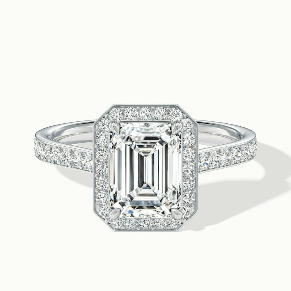 Zoya 1 Carat Emerald Cut Halo Pave Moissanite Engagement Ring in Platinum