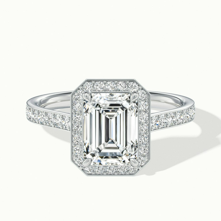 Lucy 1 Carat Emerald Cut Halo Pave Lab Grown Diamond Ring in 10k White Gold